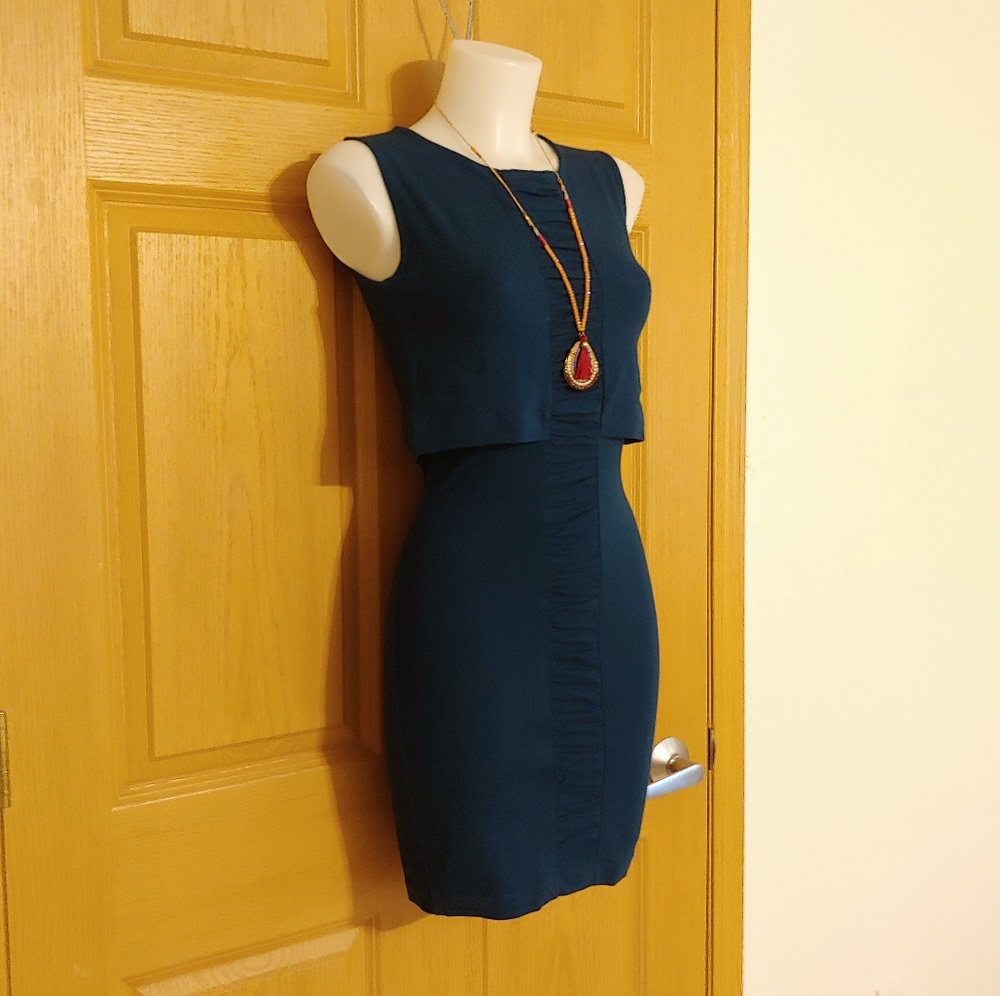 NWT TOPSHOT Navy Blue Tiered Dress w/ Ruching